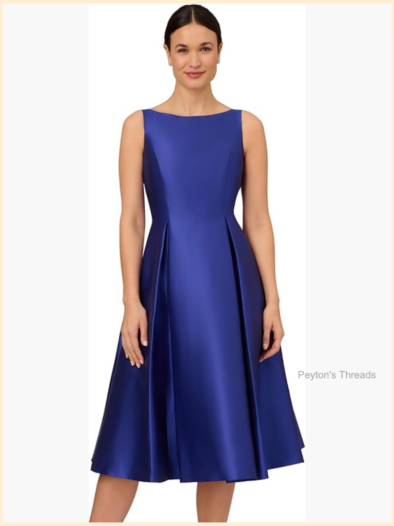 Sleeveless Boat Neck Fit & Flare Cocktail Dress With Pleated Skirt
